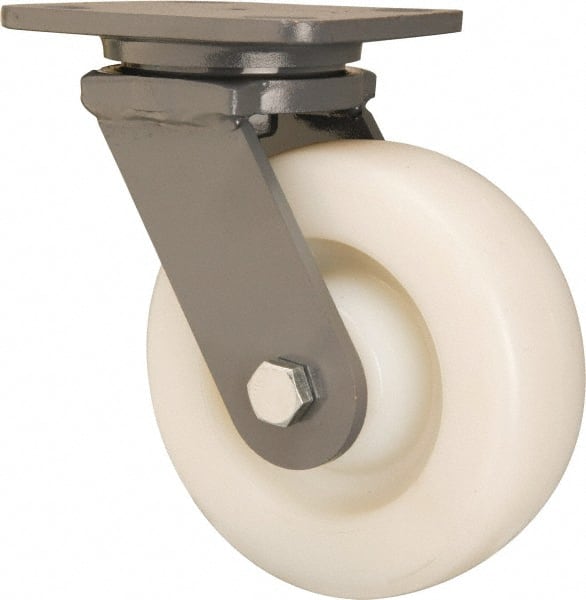 Hamilton - 6" Diam x 2" Wide x 7-1/2" OAH Top Plate Mount Swivel Caster - Nylon, Sealed Precision Ball Bearing, 4 x 5" Plate - Exact Tooling