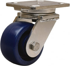 Hamilton - 4" Diam x 2" Wide x 5-5/8" OAH Top Plate Mount Swivel Caster - Polyurethane, 750 Lb Capacity, Stainless Steel Double Shielded Precision Ball Bearing, 4 x 5" Plate - Exact Tooling