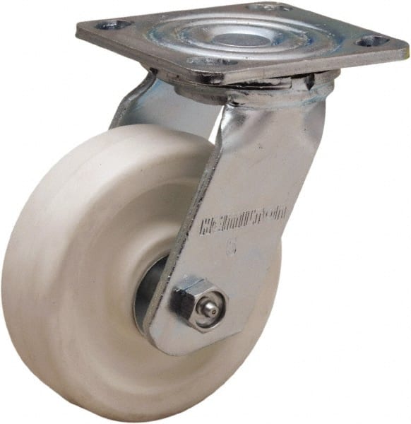 Hamilton - 5" Diam x 1-1/2" Wide x 6-1/8" OAH Top Plate Mount Swivel Caster - Polyolefin, 450 Lb Capacity, Delrin Bearing, 4 x 4-1/2" Plate - Exact Tooling