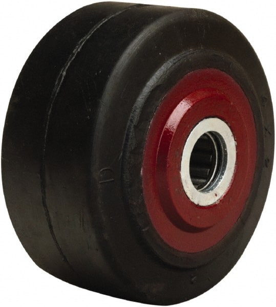 Hamilton - 4 Inch Diameter x 2 Inch Wide, Rubber on Cast Iron Caster Wheel - 300 Lb. Capacity, 2-1/4 Inch Hub Length, 1/2 Inch Axle Diameter, Straight Roller Bearing - Exact Tooling