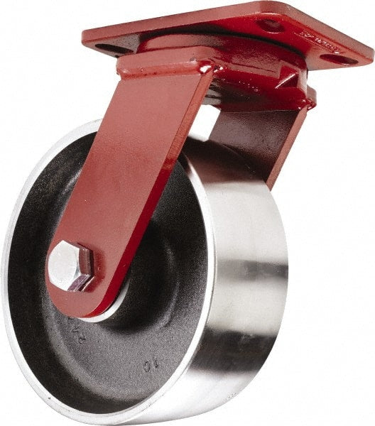Hamilton - 10" Diam x 3" Wide x 11-1/2" OAH Top Plate Mount Swivel Caster - Forged Steel, 3,200 Lb Capacity, Sealed Precision Ball Bearing, 4-1/2 x 6-1/2" Plate - Exact Tooling