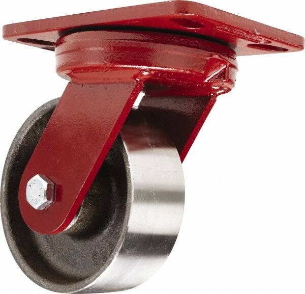 Hamilton - 5" Diam x 2" Wide x 6-3/4" OAH Top Plate Mount Swivel Caster - Forged Steel, 2,000 Lb Capacity, Sealed Precision Ball Bearing, 4-1/2 x 6-1/2" Plate - Exact Tooling
