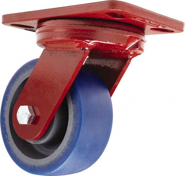 Hamilton - 5" Diam x 2" Wide x 6-3/4" OAH Top Plate Mount Swivel Caster - Polyurethane, 840 Lb Capacity, Sealed Precision Ball Bearing, 4-1/2 x 6-1/2" Plate - Exact Tooling