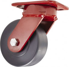 Hamilton - 5" Diam x 2" Wide x 6-1/2" OAH Top Plate Mount Swivel Caster - Nylon, 2,000 Lb Capacity, Sealed Precision Ball Bearing, 4 x 5" Plate - Exact Tooling