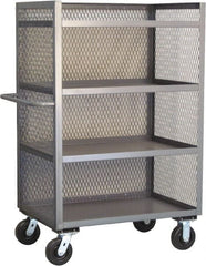 Jamco - 3,000 Lb Capacity, 4 Shelf, 3-Sided Steel Mesh Stock Truck - 24" Long x 60" Wide x 57" High, 6" Diam Phenolic Wheels - Exact Tooling
