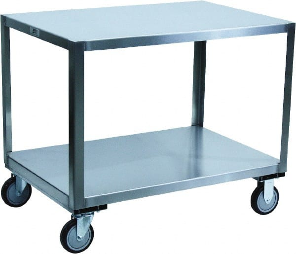 Jamco - 1,200 Lb Capacity, 48" Wide x 24" Long x 30" High Transport Cart - 2 Shelf, Stainless Steel, 2 Rigid/2 Swivel Casters - Exact Tooling