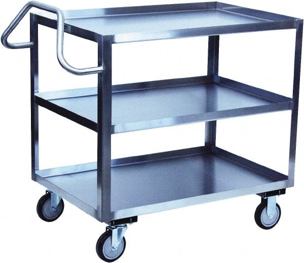 Jamco - 1,200 Lb Capacity, 48" Wide x 30" Long x 35" High Shelf Cart - 3 Shelf, Stainless Steel, 2 Rigid/2 Swivel Casters - Exact Tooling