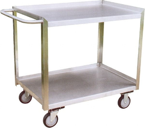 Jamco - 1,200 Lb Capacity, 24" Wide x 48" Long x 35" High Shelf Cart - 2 Shelf, Stainless Steel, 2 Rigid/2 Swivel Casters - Exact Tooling