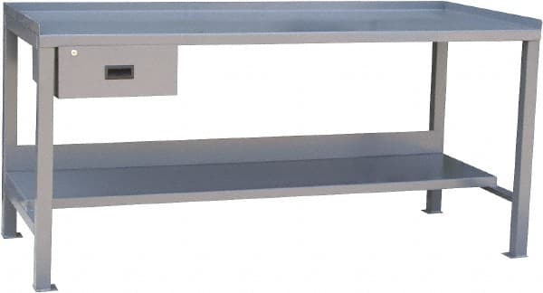 Jamco - 72 Wide x 30" Deep x 34" High, 12 Gauge Steel Heavy-Duty Workbench with Drawer - 12 Gauge Steel Top, Fixed Legs, Gray - Exact Tooling