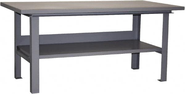 Jamco - 60 Wide x 36" Deep x 34" High, 12 Gauge Steel Work Table - 12 Gauge Steel Top, Fixed Legs, Gray - Exact Tooling
