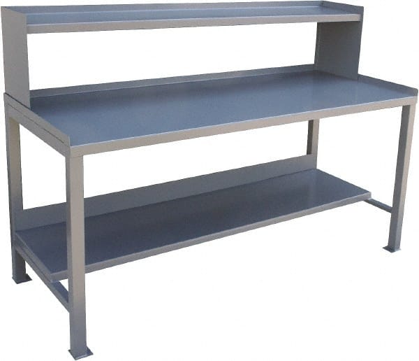 Jamco - 60 Wide x 30" Deep x 48" High, 12 Gauge Steel Heavy-Duty Workbench with Riser - 12 Gauge Steel Top, Fixed Legs, Gray - Exact Tooling