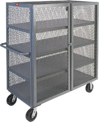 Jamco - 3,000 Lb Capacity, 4 Shelf, 4-Sided Steel Mesh Security Truck - 24" Long x 48" Wide x 57" High, 6" Diam Phenolic Wheels - Exact Tooling