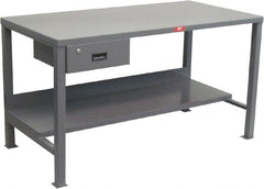 Jamco - 72 Wide x 30" Deep x 34" High, 12 Gauge Steel Heavy-Duty Workbench with Drawer - 12 Gauge Steel Top, Fixed Legs, Gray - Exact Tooling