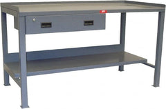 Jamco - 72 Wide x 30" Deep x 34" High, 12 Gauge Steel Heavy-Duty Workbench with Drawer - 12 Gauge Steel Top, Fixed Legs, Gray - Exact Tooling