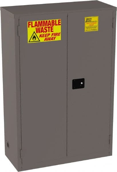 Jamco - 2 Door, 2 Shelf, Yellow Steel Double Wall Safety Cabinet for Flammable and Combustible Liquids - 65" High x 18" Wide x 43" Deep, Manual Closing Door, 3 Point Key Lock, 45 Gal Capacity - Exact Tooling