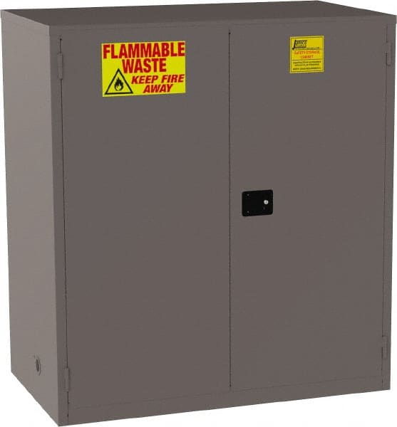Jamco - 2 Door, 1 Shelf, Yellow Steel Double Wall Safety Cabinet for Flammable and Combustible Liquids - 65" High x 34" Wide x 59" Deep, Manual Closing Door, 3 Point Key Lock, 120 Gal Capacity - Exact Tooling