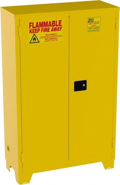 Jamco - 2 Door, 2 Shelf, Yellow Steel Double Wall Safety Cabinet for Flammable and Combustible Liquids - 70" High x 18" Wide x 43" Deep, Self Closing Door, 3 Point Key Lock, 45 Gal Capacity - Exact Tooling