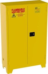 Jamco - 2 Door, 2 Shelf, Yellow Steel Double Wall Safety Cabinet for Flammable and Combustible Liquids - 70" High x 18" Wide x 43" Deep, Self Closing Door, 3 Point Key Lock, 45 Gal Capacity - Exact Tooling