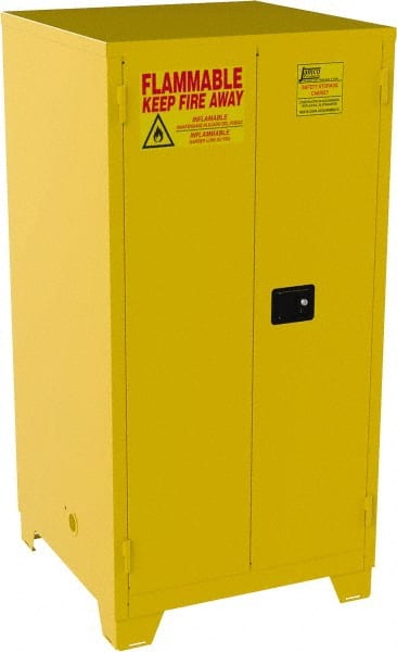 Jamco - 2 Door, 2 Shelf, Yellow Steel Double Wall Safety Cabinet for Flammable and Combustible Liquids - 70" High x 34" Wide x 34" Deep, Manual Closing Door, 3 Point Key Lock, 60 Gal Capacity - Exact Tooling