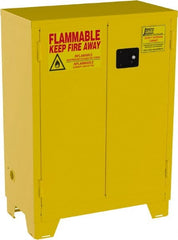 Jamco - 2 Door, 2 Shelf, Yellow Steel Double Wall Safety Cabinet for Flammable and Combustible Liquids - 49" High x 18" Wide x 34" Deep, Manual Closing Door, 3 Point Key Lock, 28 Gal Capacity - Exact Tooling