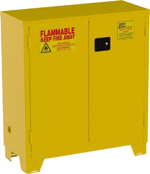 Jamco - 2 Door, 1 Shelf, Yellow Steel Double Wall Safety Cabinet for Flammable and Combustible Liquids - 49" High x 18" Wide x 43" Deep, Manual Closing Door, 3 Point Key Lock, 30 Gal Capacity - Exact Tooling