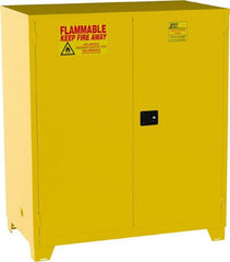 Jamco - 2 Door, 2 Shelf, Yellow Steel Double Wall Safety Cabinet for Flammable and Combustible Liquids - 70" High x 34" Wide x 59" Deep, Manual Closing Door, 3 Point Key Lock, 120 Gal Capacity - Exact Tooling