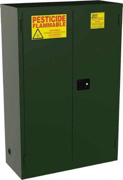 Jamco - 2 Door, 2 Shelf, Green Steel Double Wall Safety Cabinet for Flammable and Combustible Liquids - 44" High x 18" Wide x 43" Deep, Self Closing Door, 3 Point Key Lock, 45 Gal Capacity - Exact Tooling