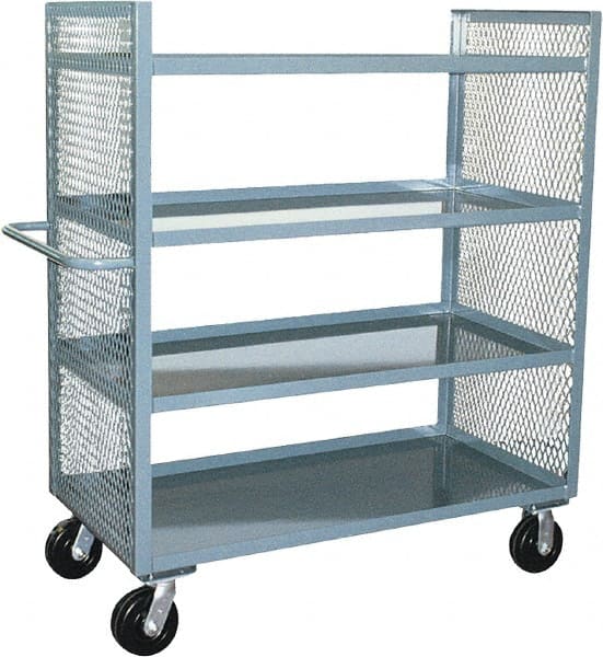Jamco - 3,000 Lb Capacity, 4 Shelf, 2-Sided Steel Mesh Stock Truck - 30" Long x 48" Wide x 57" High, 6" Diam Phenolic Wheels - Exact Tooling