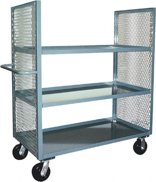 Jamco - 3,000 Lb Capacity, 3 Shelf, 2-Sided Steel Mesh Stock Truck - 30" Long x 48" Wide x 57" High, 6" Diam Phenolic Wheels - Exact Tooling