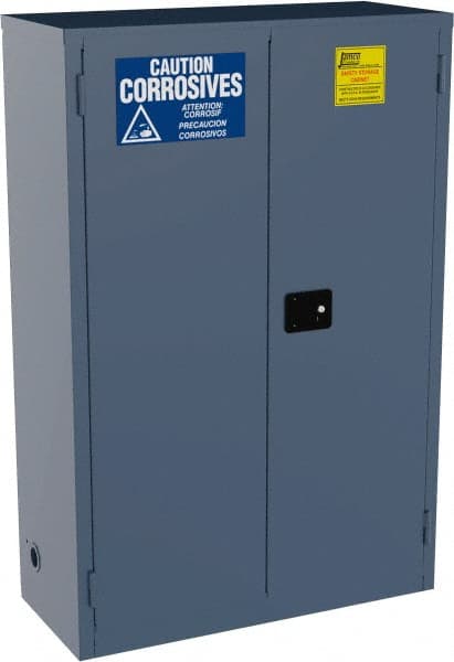 Jamco - 2 Door, 2 Shelf, Blue Steel Double Wall Safety Cabinet for Flammable and Combustible Liquids - 65" High x 18" Wide x 43" Deep, Self Closing Door, 3 Point Key Lock, 45 Gal Capacity - Exact Tooling