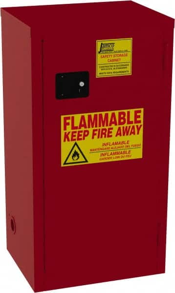 Jamco - 1 Door, 3 Shelf, Red Steel Double Wall Safety Cabinet for Flammable and Combustible Liquids - 35" High x 18" Wide x 23" Deep, Self Closing Door, 3 Point Key Lock, 24 Gal Capacity - Exact Tooling