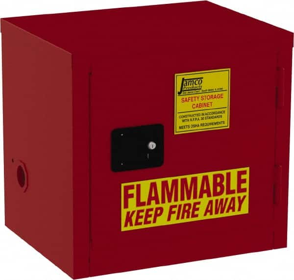 Jamco - 1 Door, 1 Shelf, Red Steel Double Wall Safety Cabinet for Flammable and Combustible Liquids - 22" High x 18" Wide x 23" Deep, Self Closing Door, 3 Point Key Lock, 12 Gal Capacity - Exact Tooling