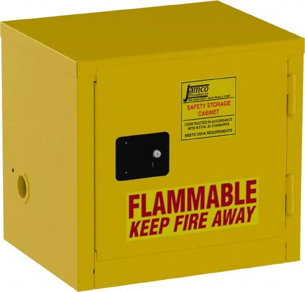 Jamco - 1 Door, Yellow Steel Double Wall Safety Cabinet for Flammable and Combustible Liquids - 22" High x 18" Wide x 23" Deep, Manual Closing Door, 3 Point Key Lock, 6 Gal Capacity - Exact Tooling