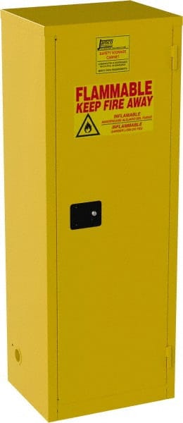Jamco - 1 Door, 3 Shelf, Yellow Steel Double Wall Safety Cabinet for Flammable and Combustible Liquids - 65" High x 18" Wide x 23" Deep, Self Closing Door, 3 Point Key Lock, 24 Gal Capacity - Exact Tooling