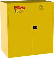 Jamco - 2 Door, 2 Shelf, Yellow Steel Double Wall Safety Cabinet for Flammable and Combustible Liquids - 65" High x 34" Wide x 59" Deep, Manual Closing Door, 3 Point Key Lock, 120 Gal Capacity - Exact Tooling