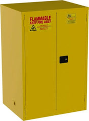 Jamco - 2 Door, 2 Shelf, Yellow Steel Double Wall Safety Cabinet for Flammable and Combustible Liquids - 65" High x 34" Wide x 43" Deep, Manual Closing Door, 3 Point Key Lock, 90 Gal Capacity - Exact Tooling
