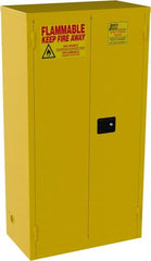 Jamco - 2 Door, 3 Shelf, Yellow Steel Double Wall Safety Cabinet for Flammable and Combustible Liquids - 65" High x 18" Wide x 34" Deep, Self Closing Door, 3 Point Key Lock, 44 Gal Capacity - Exact Tooling