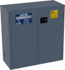 Jamco - 2 Door, 1 Shelf, Blue Steel Double Wall Safety Cabinet for Flammable and Combustible Liquids - 44" High x 18" Wide x 43" Deep, Self Closing Door, 3 Point Key Lock, 30 Gal Capacity - Exact Tooling