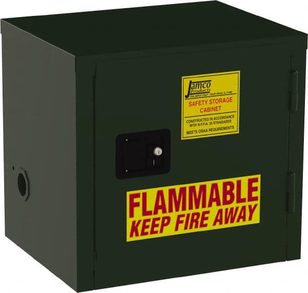 Jamco - 1 Door, Green Steel Double Wall Safety Cabinet for Flammable and Combustible Liquids - 22" High x 18" Wide x 23" Deep, Manual Closing Door, 3 Point Key Lock, 6 Gal Capacity - Exact Tooling