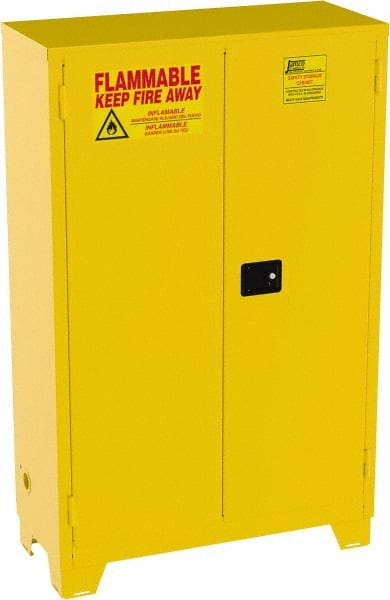 Jamco - 2 Door, 2 Shelf, Yellow Steel Double Wall Safety Cabinet for Flammable and Combustible Liquids - 70" High x 43" Wide x 18" Deep, Manual Closing Door, 3 Point Key Lock, 45 Gal Capacity - Exact Tooling