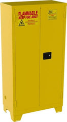 Jamco - 2 Door, 3 Shelf, Yellow Steel Double Wall Safety Cabinet for Flammable and Combustible Liquids - 70" High x 18" Wide x 34" Deep, Self Closing Door, 3 Point Key Lock, 44 Gal Capacity - Exact Tooling