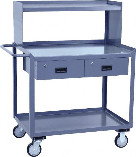 Jamco - Flush Mobile Work Bench with Shelf Riser - Steel, Gray, 30" Long x 48" Deep x 52" High - Exact Tooling