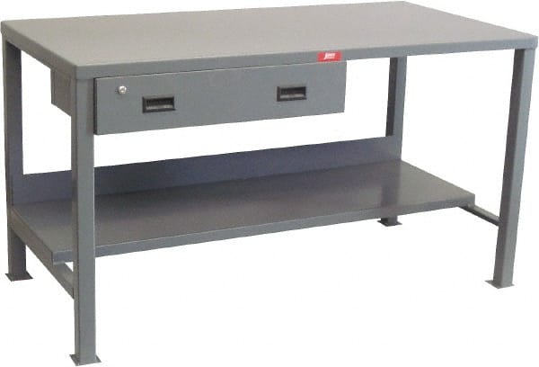 Jamco - 72 Wide x 36" Deep x 34" High, 12 Gauge Steel Heavy-Duty Workbench with Drawer - 12 Gauge Steel Top, Fixed Legs, Gray - Exact Tooling