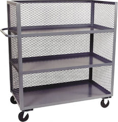 Jamco - 3,000 Lb Capacity, 3 Shelf, 3-Sided Steel Mesh Stock Truck - 24" Long x 48" Wide x 57" High, 6" Diam Phenolic Wheels - Exact Tooling