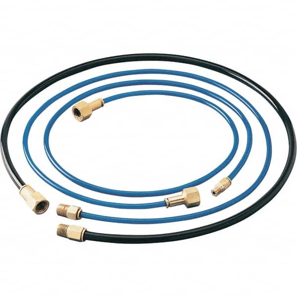 Dynabrade - 1/4" ID x 3/8" OD 3' Long Hose - Female/Male Ends, 90 Working psi, 1/4" Fitting, Black & Blue - Exact Tooling
