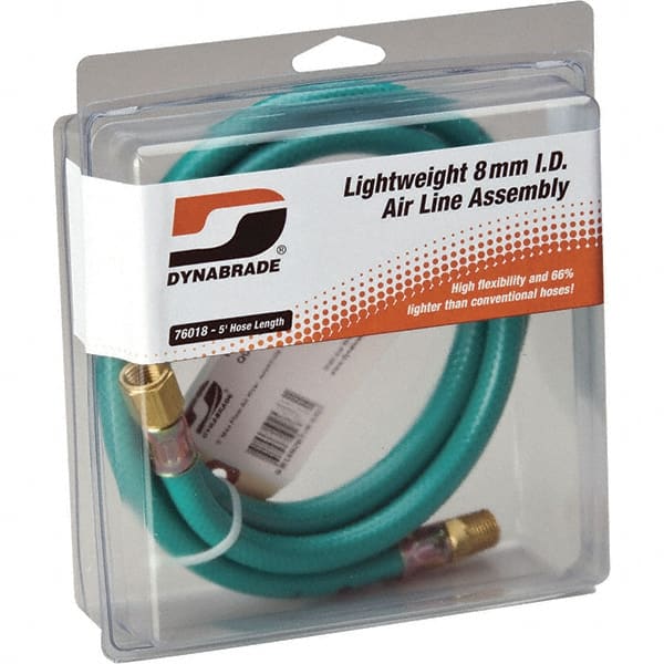 Dynabrade - 8mm ID 5' Long Hose - Male/Female Ends, 90 Working psi, Green - Exact Tooling