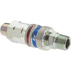 Dynabrade - 2 Piece 3/8" Body 3/8 NPT 150 psi Brass/Steel Industrial Pneumatic Coupling Plug Set - Exact Tooling