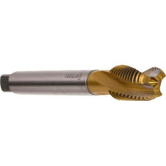 Emuge - 1/8-28" BSPP, 3 Flutes, Modified Bottoming Chamfer, TiN Coated, Cobalt British Standard Pipe Tap - 0.2756" Shank Diam, 0.2165" Square Size, Series Rekord DF - Exact Tooling