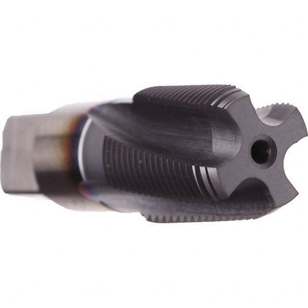 Emuge - 1/2-14 NPT, 10° Helix, 4 Flutes, Modified Bottoming Chamfer, TiCN Finish, Cobalt, Spiral Flute Pipe Tap - Right Hand Flute, 11/16" Shank Diam, 1.38" Thread Length, 0.515" Square Size, Series KEG - Exact Tooling