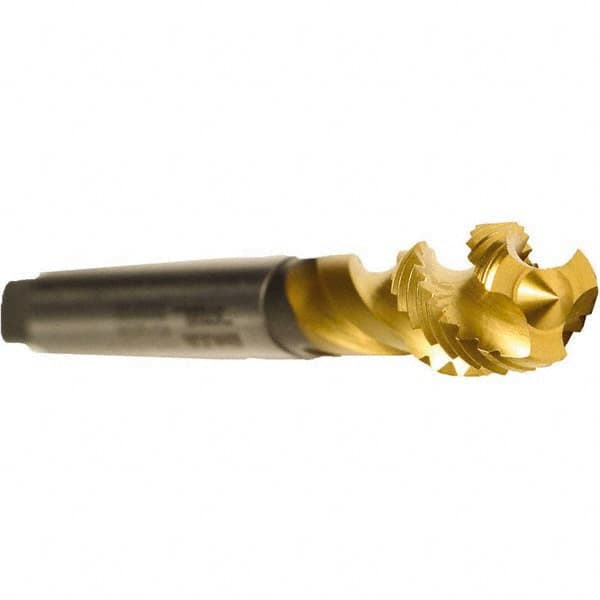 Emuge - 1/4-19" BSPP, 4 Flutes, Modified Bottoming Chamfer, TiN Coated, Cobalt British Standard Pipe Tap - 0.4331" Shank Diam, 0.3543" Square Size, Series Enorm - Exact Tooling